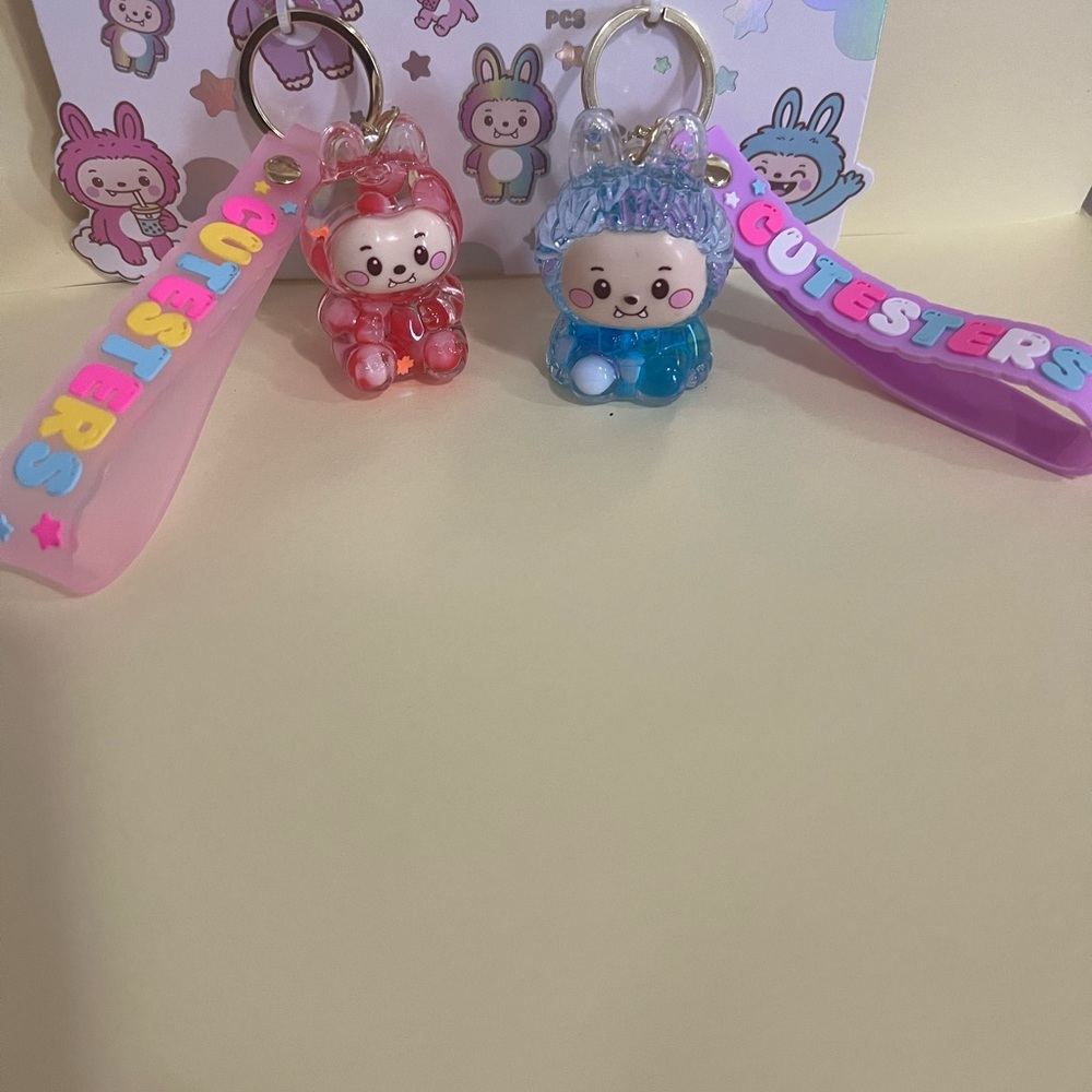Pink and Blue Character Keychain Duo